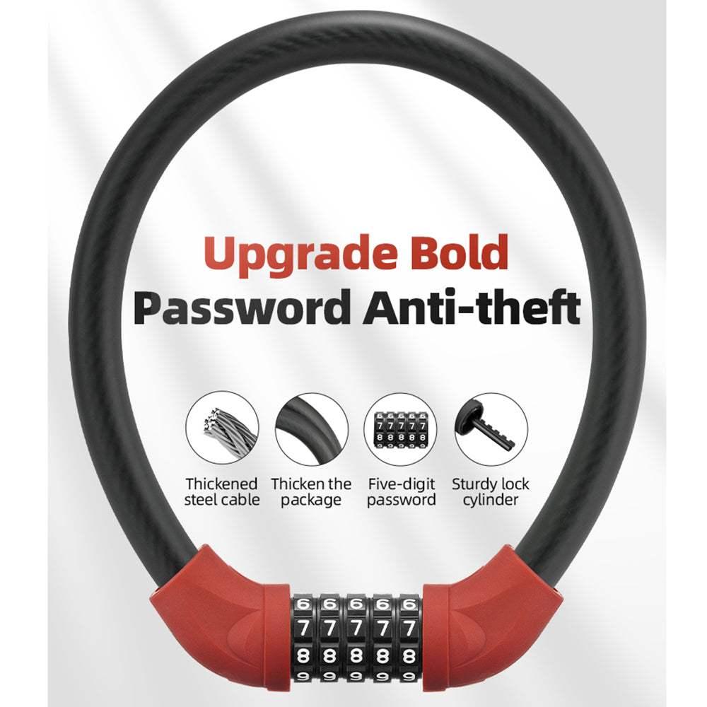 Vakole Bike Lock Steel Five-digit Code Anti-theft 1.72CM Bold Cable Password Lock - Pre-order