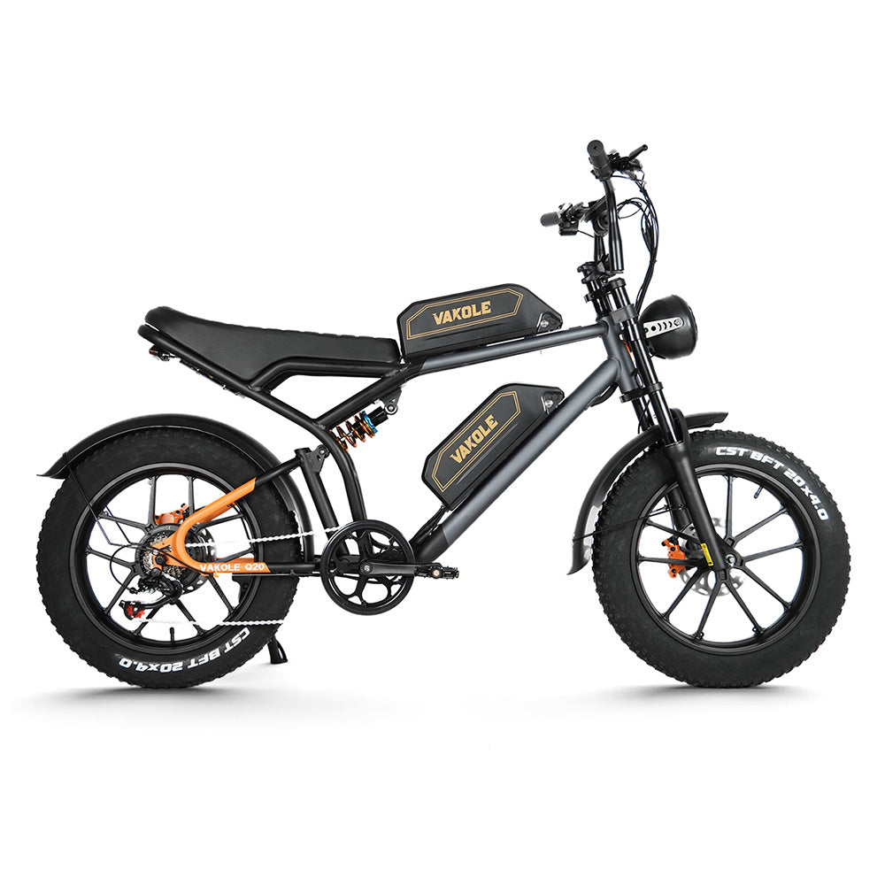 Vakole Q20 750W 20" Fat Bike Täysjousitettu E-Maastopyörä 20Ah*2 Samsungin Kahdella Akulla E-MTB