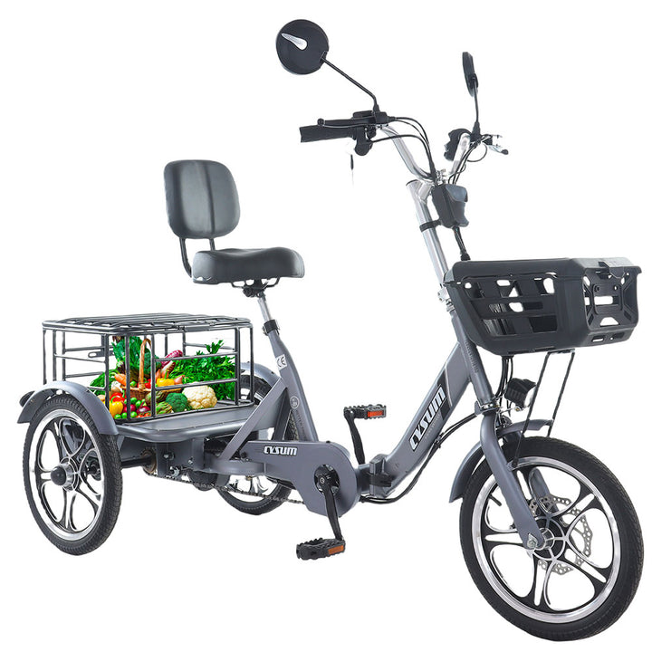 Cysum T1 250W 16" Electric Cargo Tricycle 576Wh E-Bike 48V 12Ah Battery