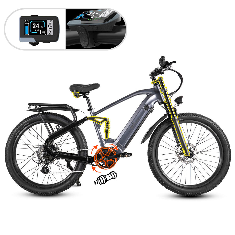 CMACEWHEEL AL26 250W 26" VTT électrique SUV E-bike avec Capteur de Couple 48V 17Ah Batterie