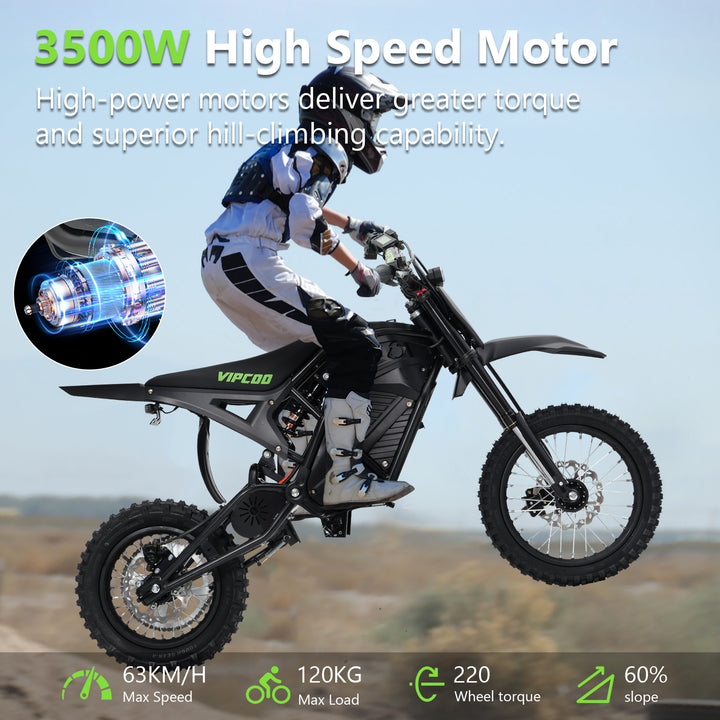 VIPCOO H3 14" 3500w Electric Dirt Bike 1104Wh