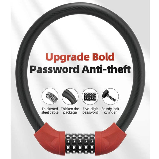 Vakole Bike Lock Steel Five-digit Code Anti-theft 1.72CM Bold Cable Password Lock