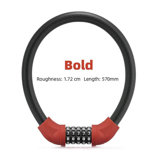 Vakole Bike Lock Steel Five-digit Code Anti-theft 1.72CM Bold Cable Password Lock - Buybestgear